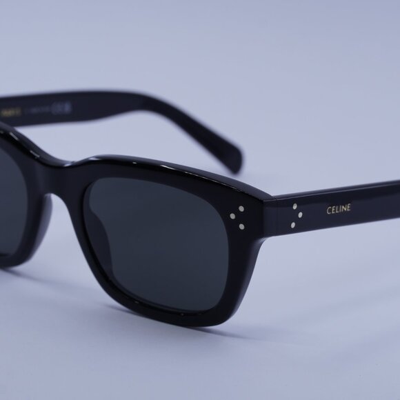 Celine CL40232I 01A Sunglasses Shiny Black Rectangle Frame, Smoke Lenses - Picture 9 of 11